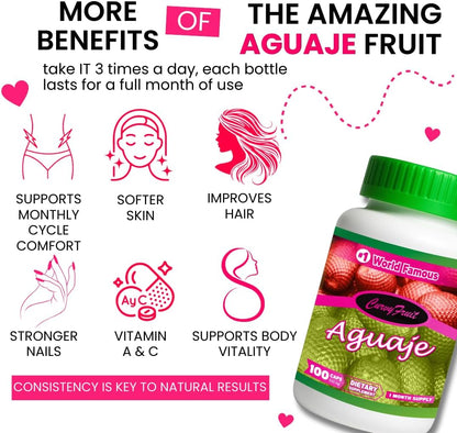 Aguaje Pills for Bigger Bum, Fuller HIPS & Curvier Body – 100% Natural Aguaje Supplement – 550mg x 100 Caps – 3-Month Supply