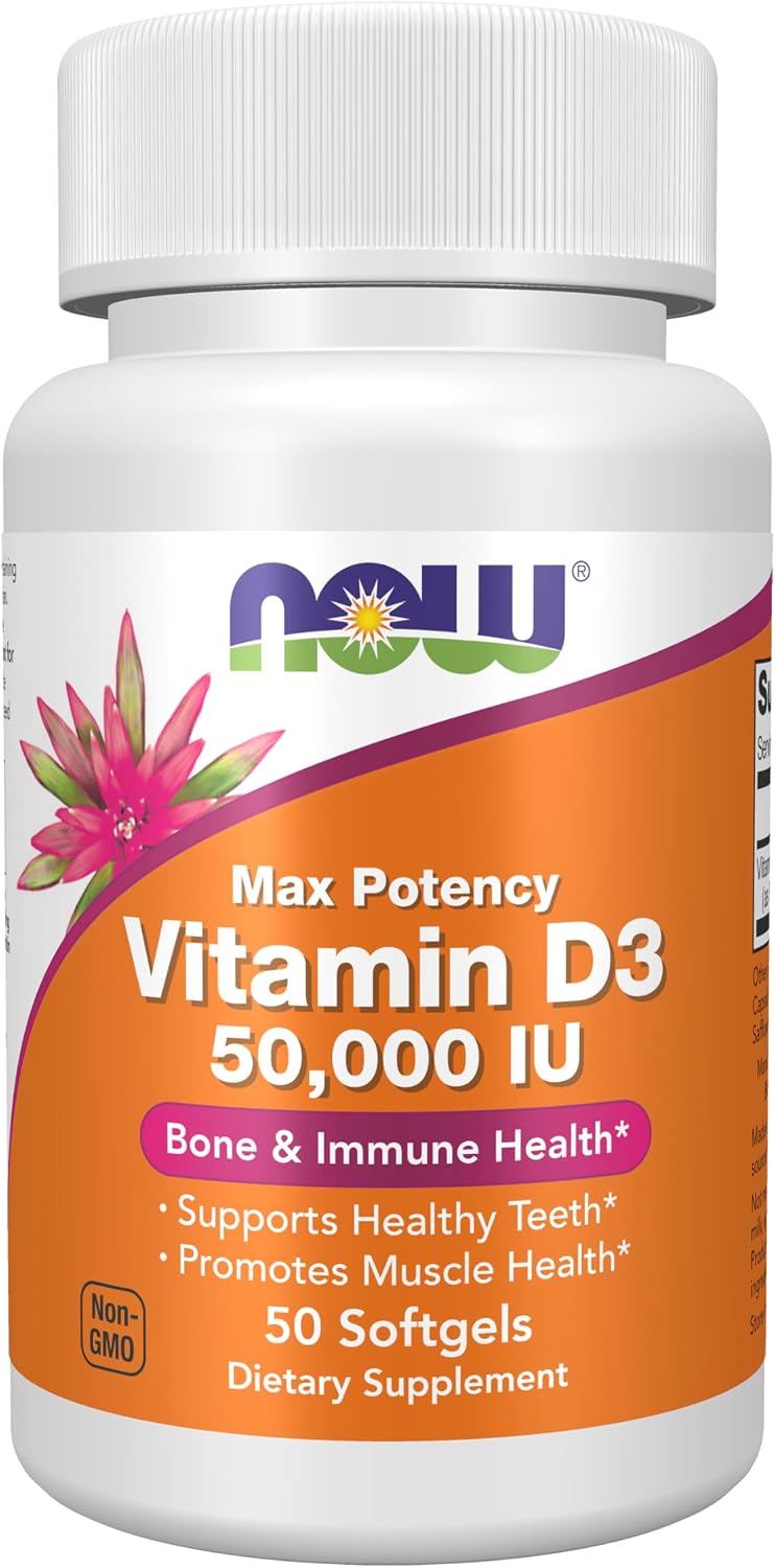 NOW Foods Vitamin D-3 50,000 IU Softgels, 50 Count - görsel 1