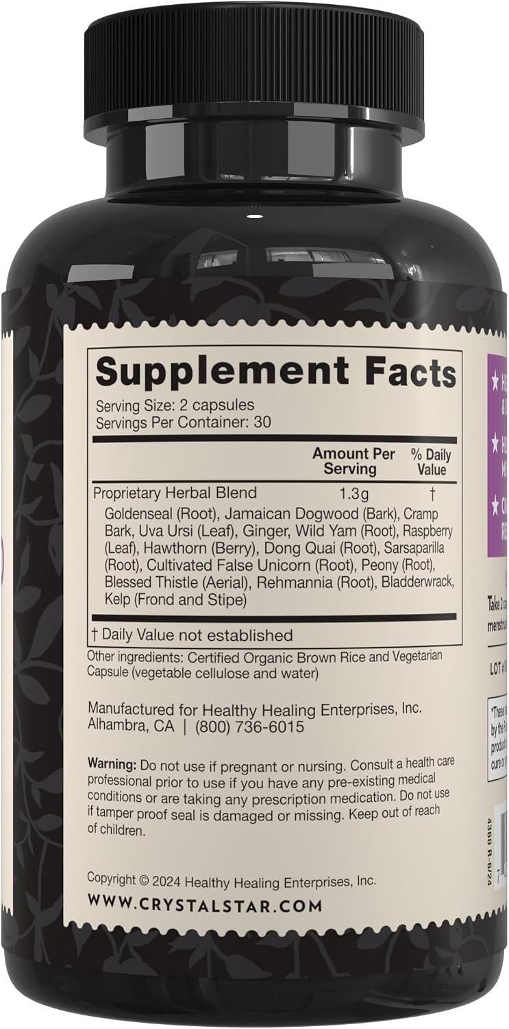 Crystal Star Women's Best Friend – Herbal Menstrual Relief Supplement with Dong Quai, Cramp Bark, Hawthorne and Red Raspberry (60 Capsules) - görsel 2