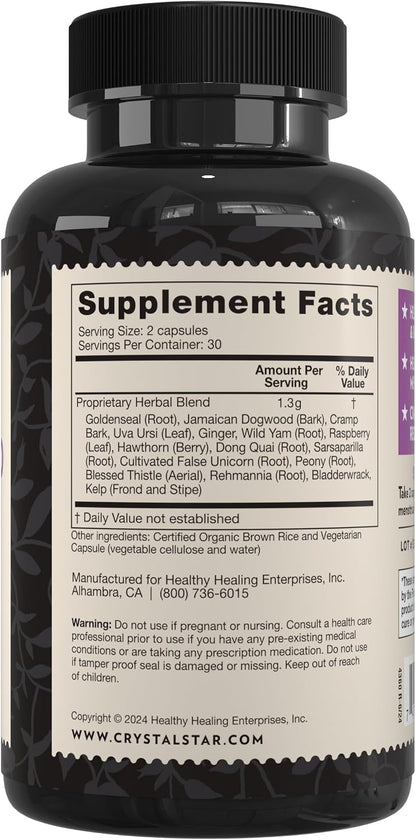Crystal Star Women's Best Friend – Herbal Menstrual Relief Supplement with Dong Quai, Cramp Bark, Hawthorne and Red Raspberry (60 Capsules)