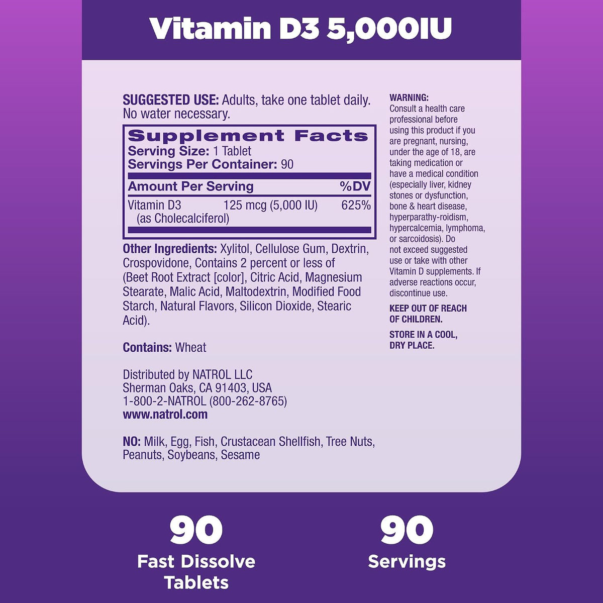 Natrol Vitamin D3 5,000 IU Fast Dissolve Tablets, Bone & Joint Health, 90 Count - görsel 4
