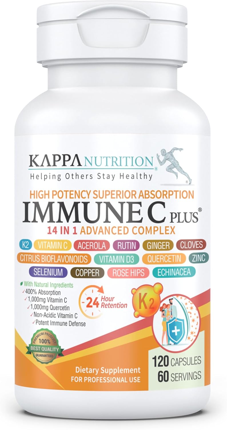 KAPPA NUTRITION Immune C Plus - 14-in-1 Complex with Quercetin, Vitamin C, Zinc, Vitamin D3, Selenium, Copper, Acerola, Ginger, Rutin, Bitter Orange, Rose Hips, Echinacea, Vitamin K2, Cloves (90 Capsules) - görsel 9