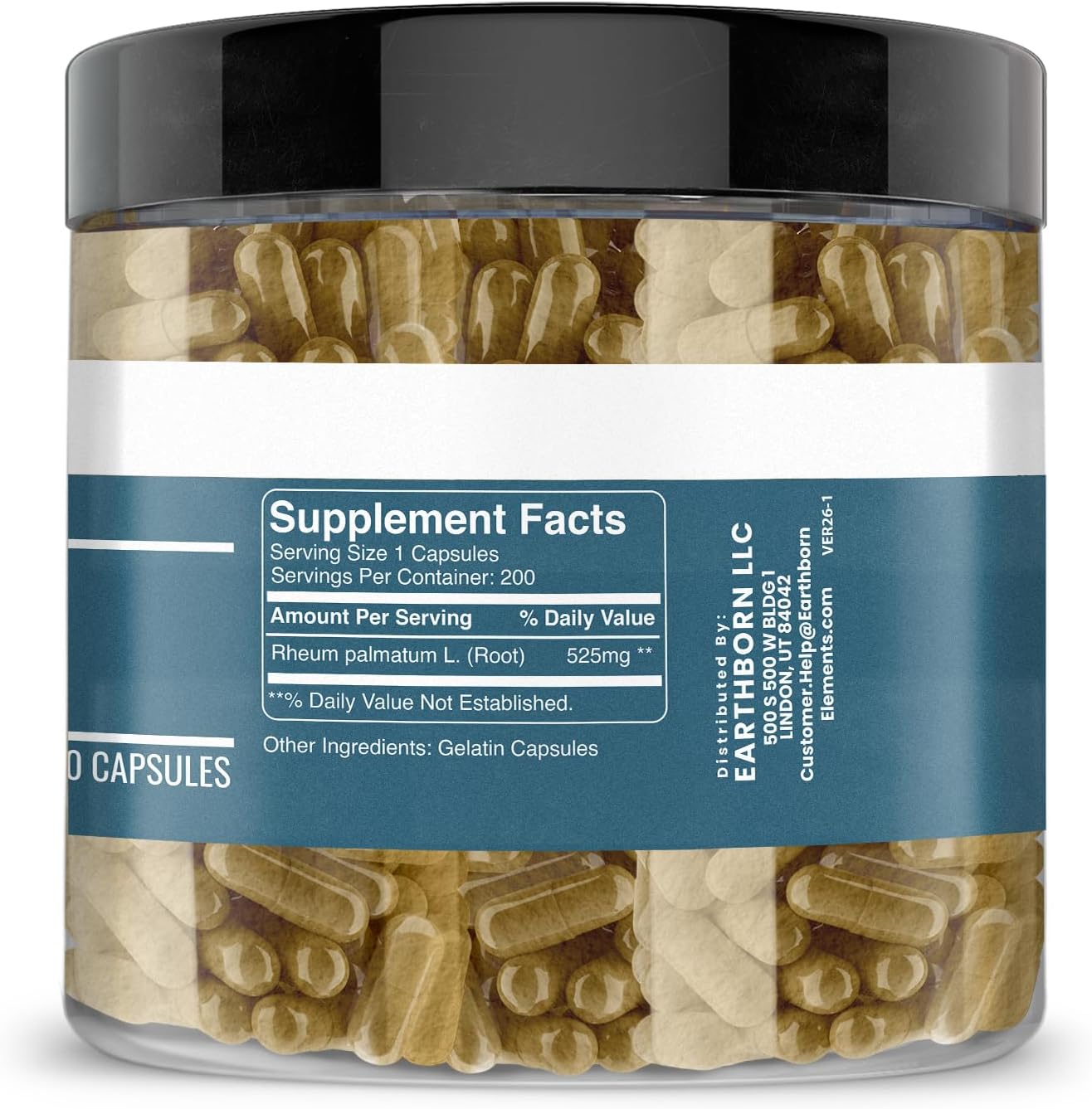 Earthborn Elements Turkey Rhubarb Extract 200 Capsules, Pure and Undiluted, No Additives - görsel 2