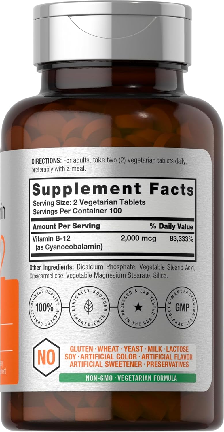 Horbäach B12 Vitamin 2000 mcg | 200 Vegetarian Tablets | Non-GM & Gluten-free - görsel 2