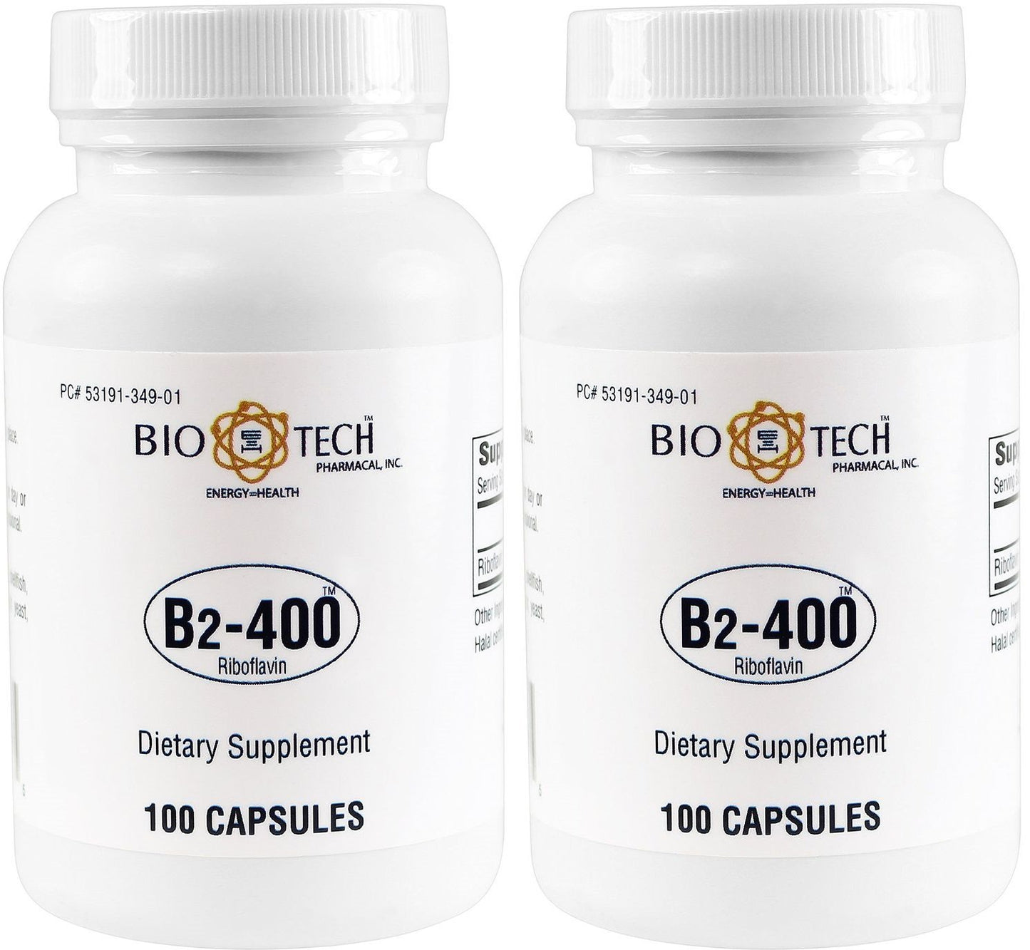 Bio-Tech Pharmacal B2-400 Riboflavin (Vitamin B2) 400 mg, 100 Capsules - görsel 1