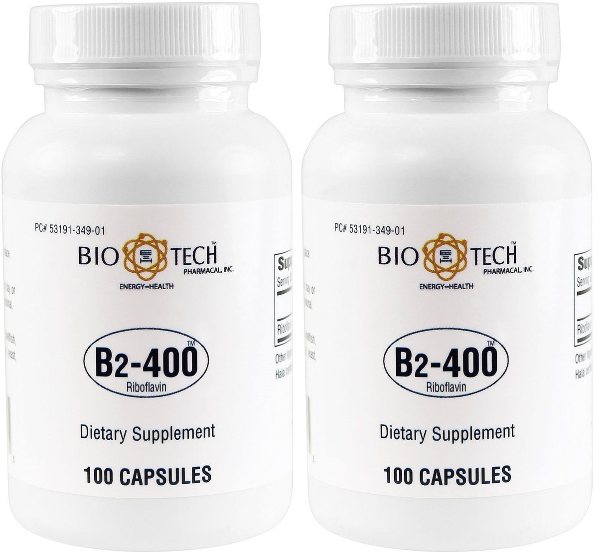 Bio-Tech Pharmacal B2-400 Riboflavin (Vitamin B2) 400 mg, 100 Capsules - görsel 1
