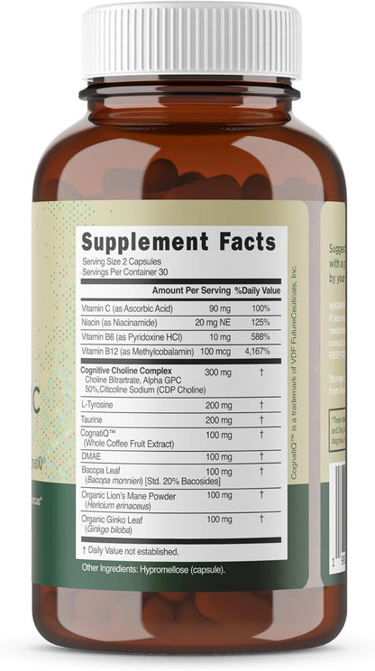 Alpha Focus Nootropic - Memory & Focus Brain Supplement with Choline, Citicoline, GPC, L-Tyrosine, Bacopa, Lion's Mane & More - 60 Capsules