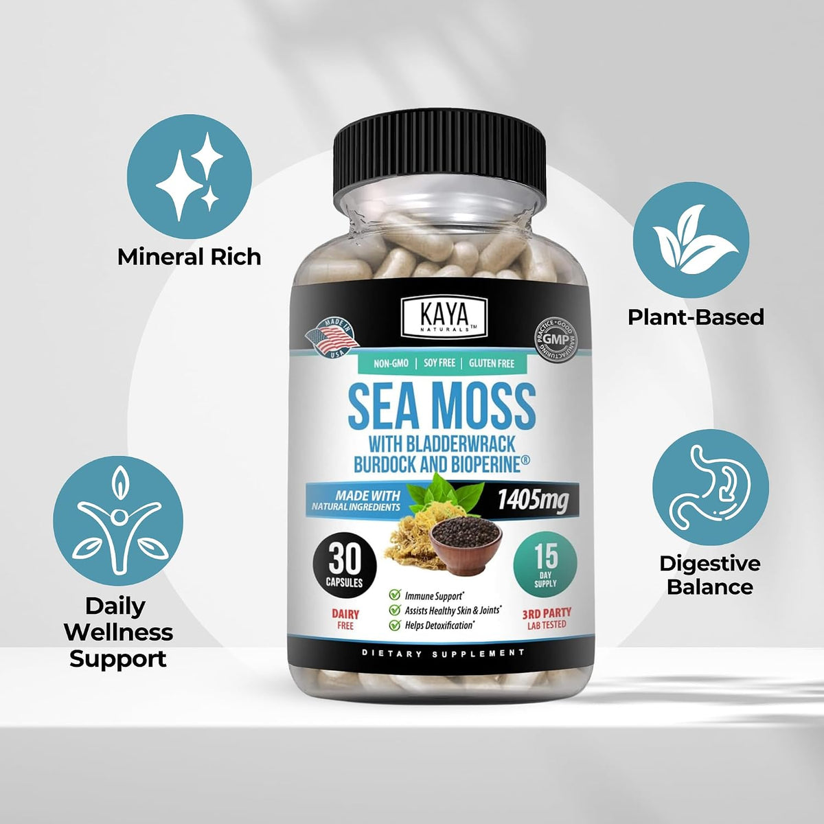 Kaya Naturals Sea Moss Mobility Supplement with BioPerine – 30 Veg Capsules - görsel 4