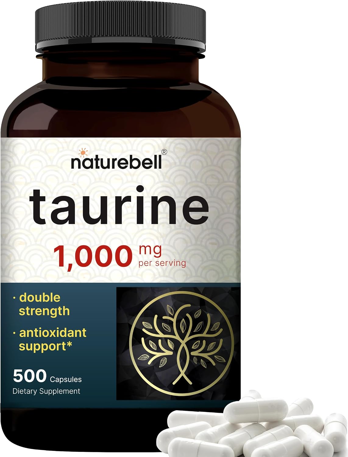 NatureBell Taurine 1,000mg Per Serving, 500 Capsules – Double Strength Amino Acid Food Supplement - görsel 1