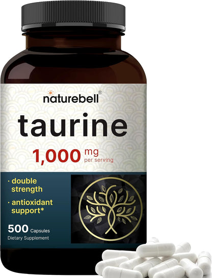 NatureBell Taurine 1,000mg Per Serving, 500 Capsules – Double Strength Amino Acid Food Supplement