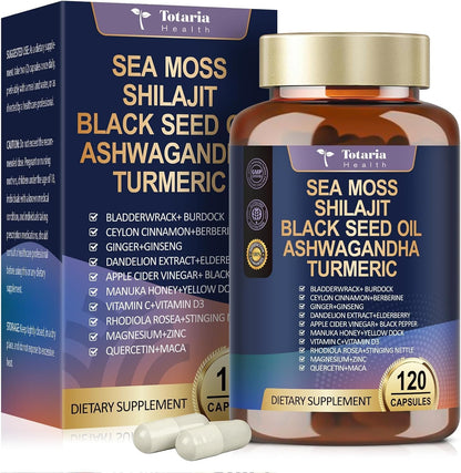 Totaria 25-in-1 Sea Moss Capsules, 120 Capsules per Bottle (Pack of 2)