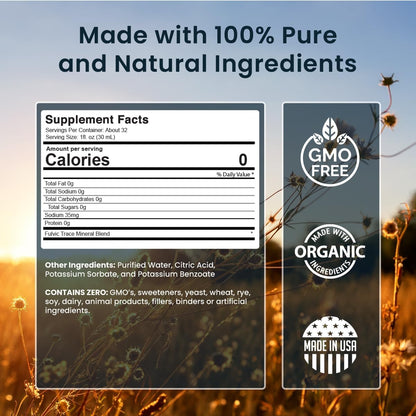 Miracles of Health Liquid Chelated Minerals - Organic Humic Fulvic Mineral Blend - 72+ Plant-Based Minerals - 20 Essential Amino Acids - 100% Natural - 1 Month Supply, 946 ml