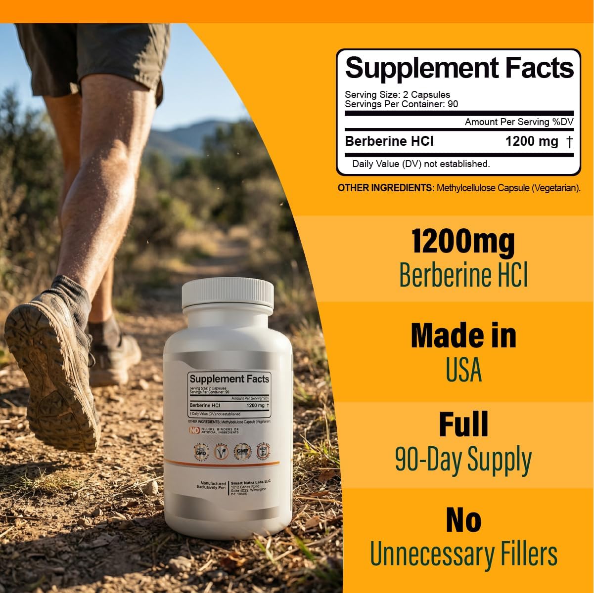 Smart Nutra Labs High Strength Berberine HCL 1200mg - 180 Vegan Capsules - görsel 2
