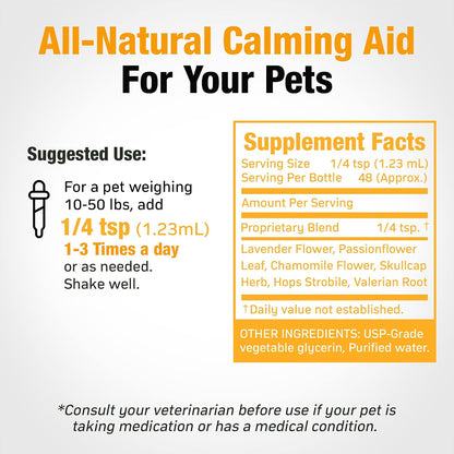 Cedar Bear Pet’s Calm Down - Natural Herbal Supplement for Stress Relief, for Cats, Dogs, Birds & Exotic Pets, 60 ml