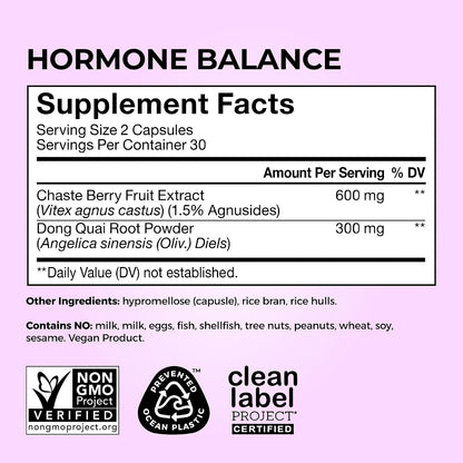 HUM Hormone Balance – Chasteberry & Dong Quai, 60 Vegan Capsules for Women