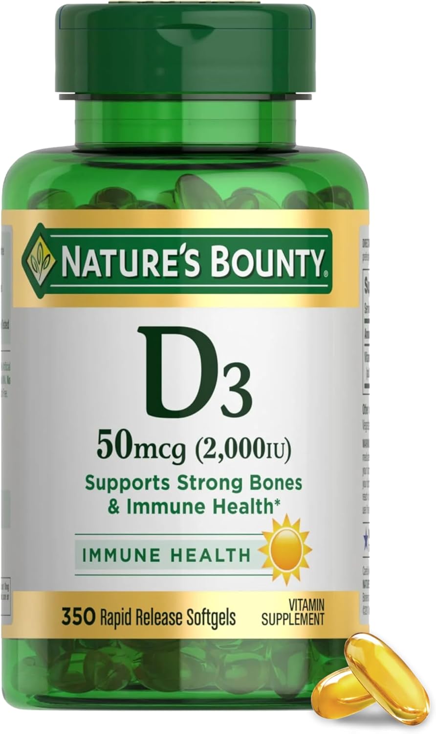 Nature's Bounty Vitamin D3 2000 IU Softgels, 350 Count - görsel 1