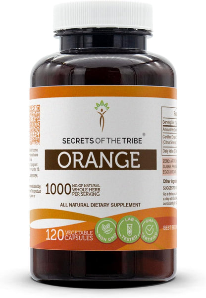 Secrets of the Tribe Orange (Citrus Sinensis) Dried Peel Capsules, 1000 mg, 60 Count