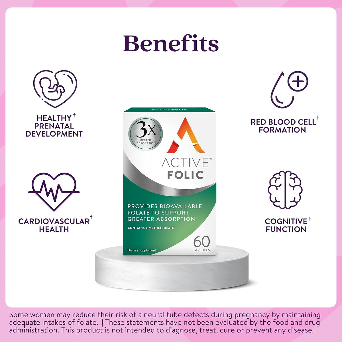 Active Folic Acid Supplement, 400mcg L-Methylfolate, Supports Pregnancy & Energy, Vegan, 60 Capsules - görsel 3
