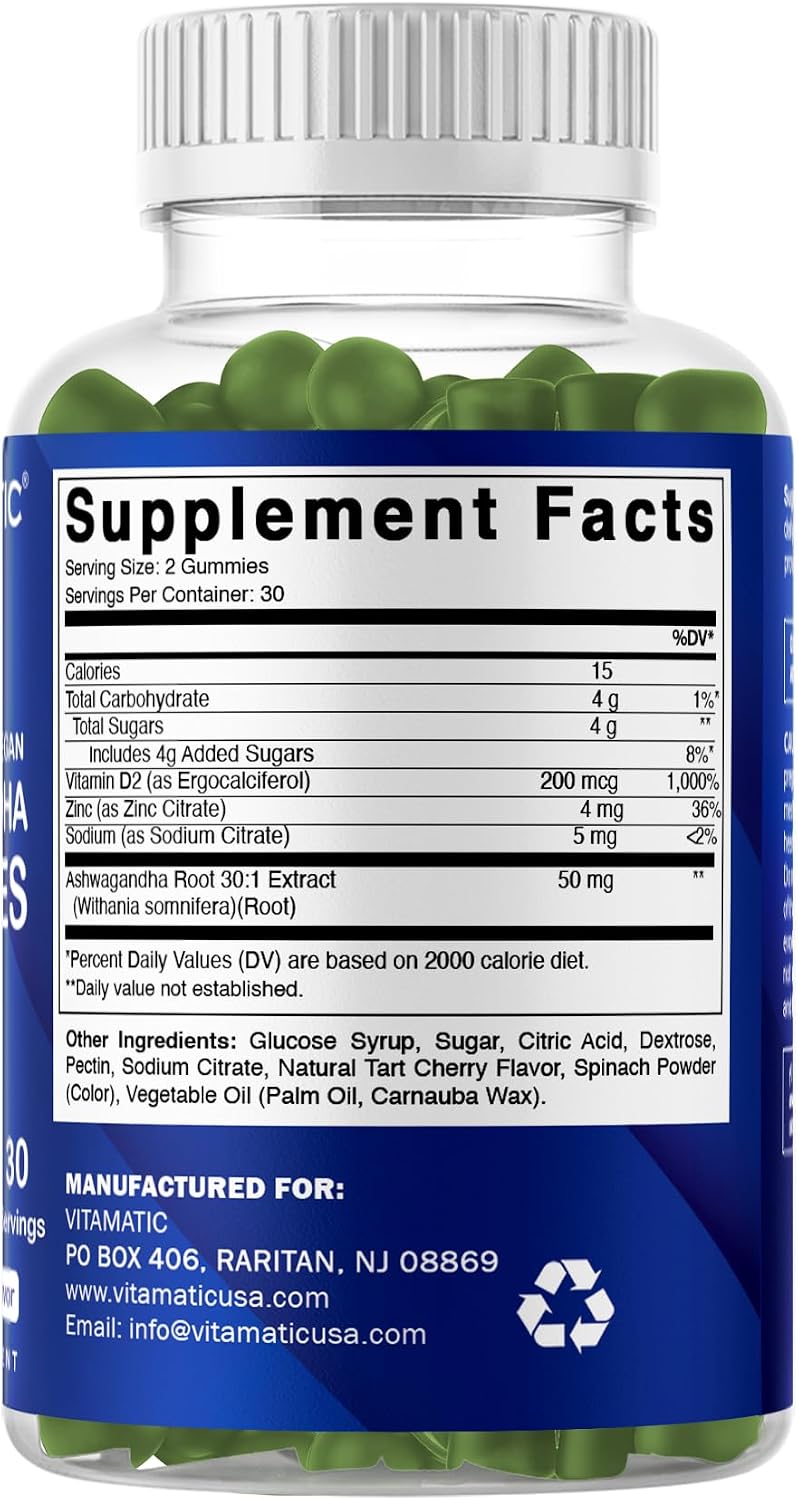 Vitamatic Ashwagandha 30:1 Extract Gummies - 50mg per Serving, 3% Withanolides, 60 Count - görsel 9