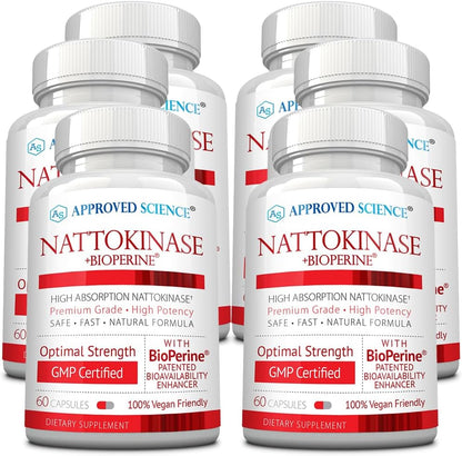 Approved Science Nattokinase - 4,000 FU - 200 mg - Free from Vitamin K2 - Contains BioPerine - One Month Supply - Vegan, Non-GMO - 360 Capsules
