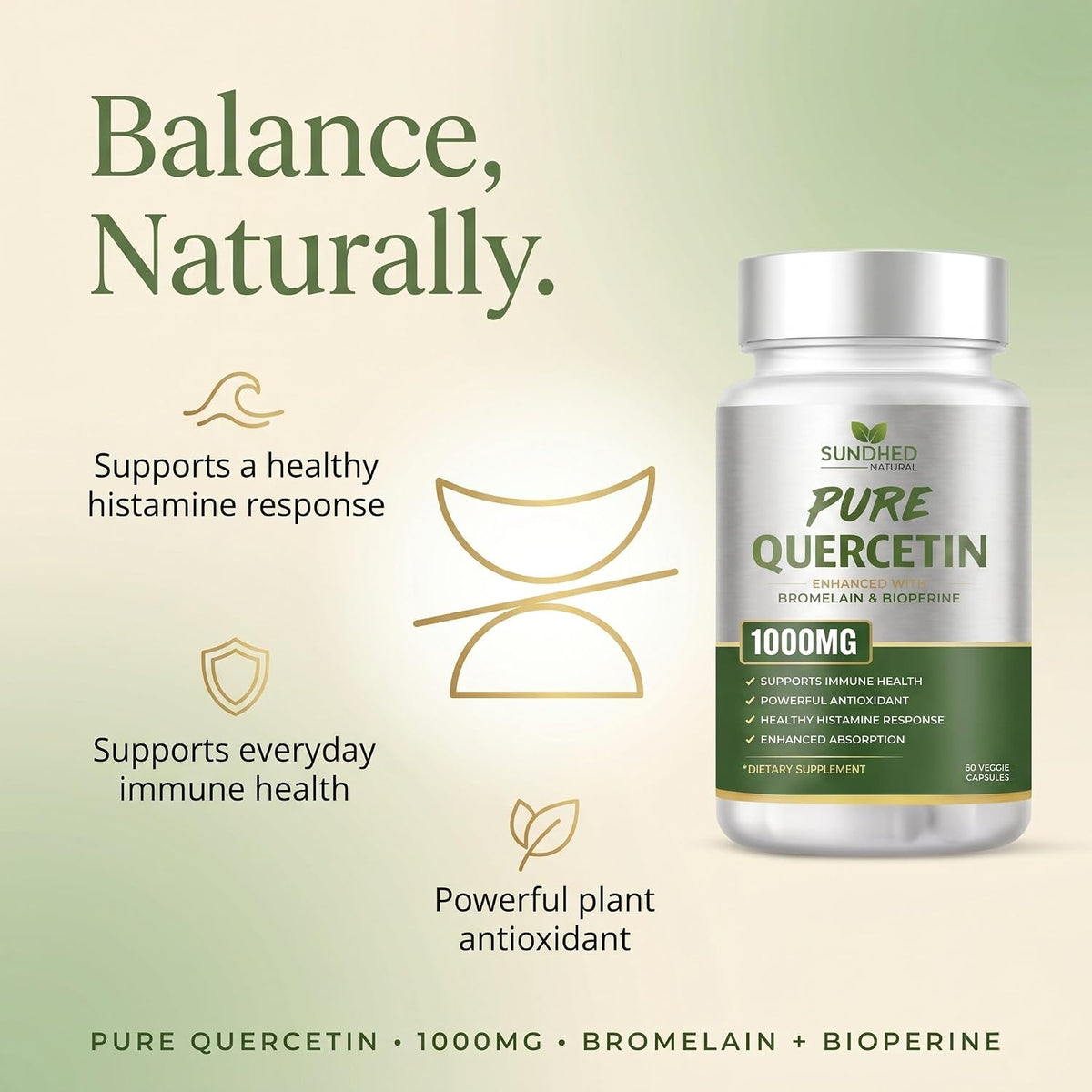 Pure Quercetin with Bromelain and Bioperine - Antioxidant Support, Extra Strong Formula with 1000mg, 1-Month Supply - görsel 4