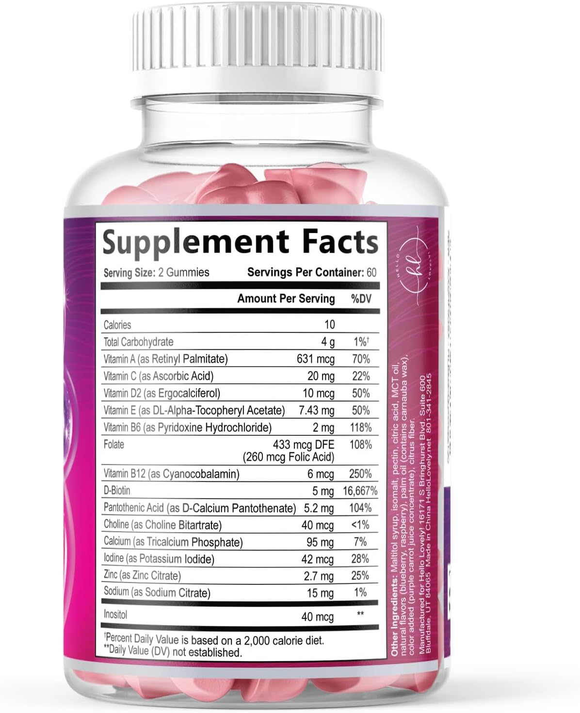 Hello Lovely! Hair Vitamins Gummies with Biotin 5000 mcg - Hair, Skin and Nails Support - 120 Gummies - görsel 9
