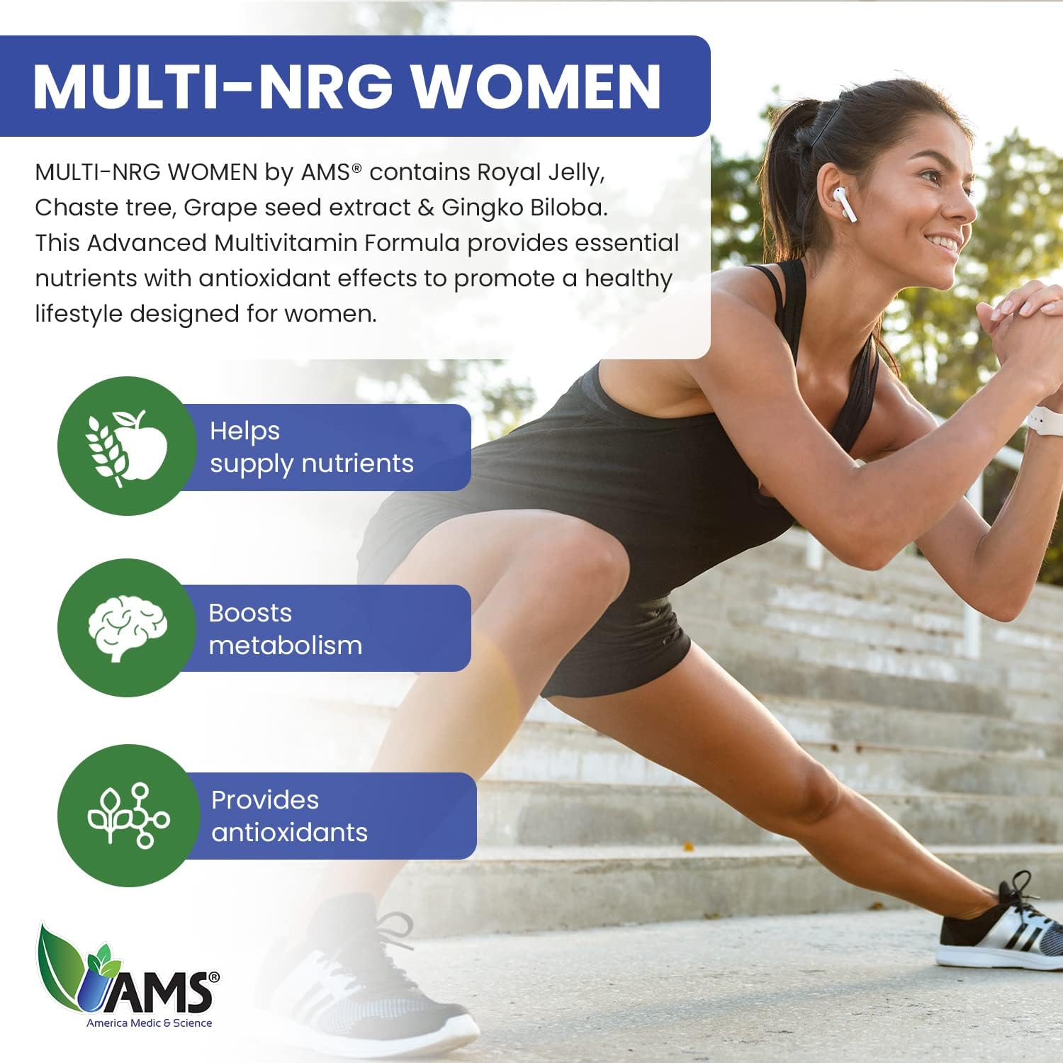 America Medic & Science Women's Multivitamin Multi-NRG - 45 Coated Caplets - görsel 4