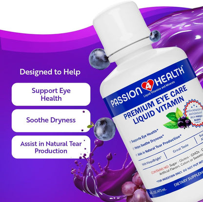 Passion 4 Health Liquid Eye Vitamins – Natural Vision & Adult Eye Support Supplement – Premium Formula with Maqui Berry Extract, Gluten-Free, Non-GMO, Sugar-Free – 30-Day Supply, Made in USA