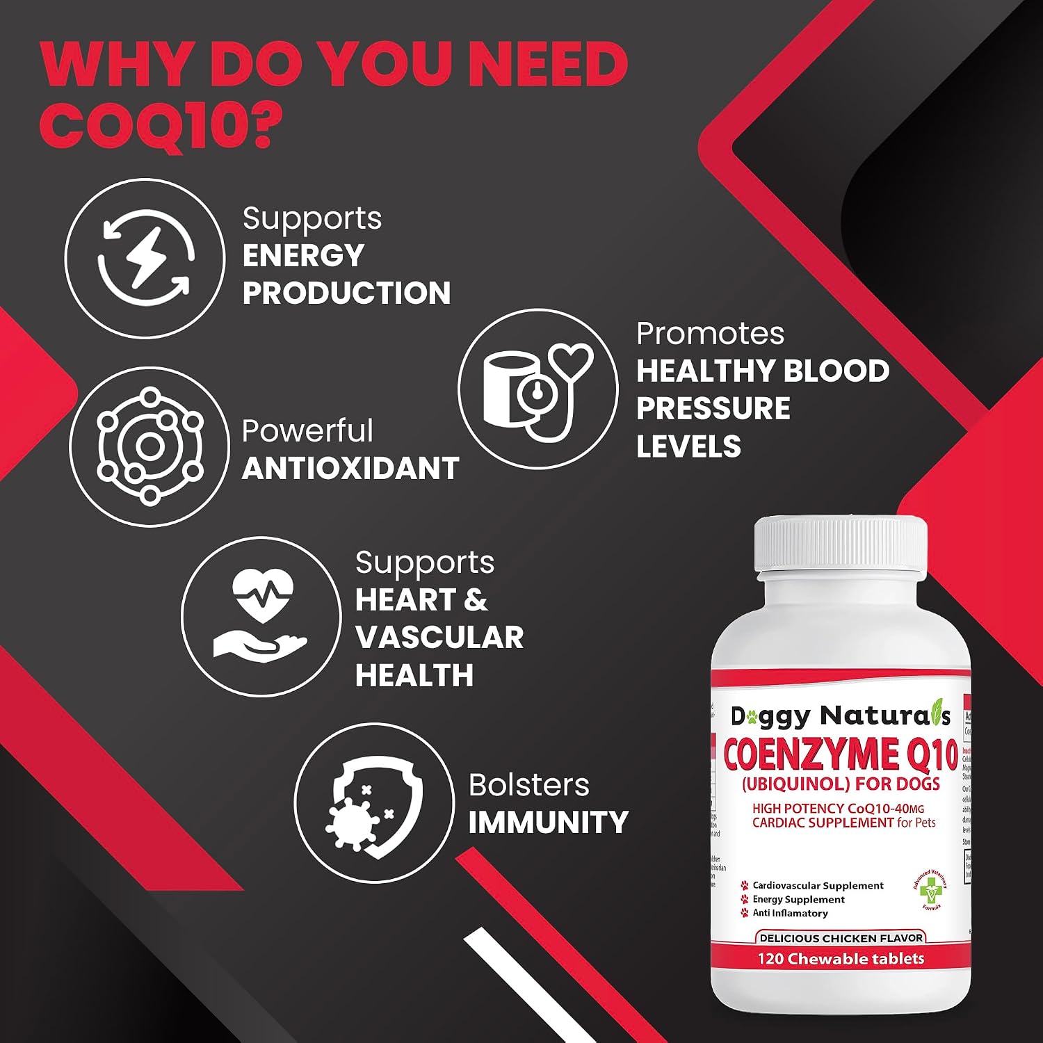 Coenzyme Q10 High Potency COQ10-40mg UBIQUINOL for Dogs (120 Tablets) - Made in USA - görsel 4