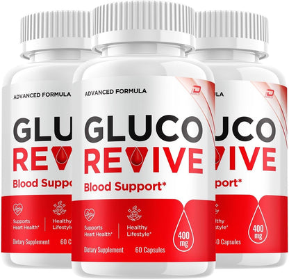 GlucoRevive Capsules – ReviveGluco Advanced Supplement, All-Natural Formula, 3-Pack (180 Capsules)