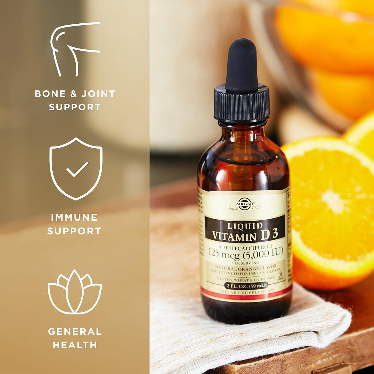 Solgar Liquid Vitamin D3 125 mcg (5,000 IU) - 2 fl oz, Pack of 2 - Natural Orange Flavour - görsel 4