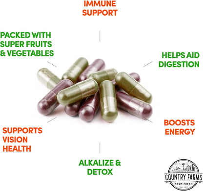 Country Farms Fruit and Vegetable Supplement - 180 Fruit and 180 Vegetable Capsules, 60 Servings