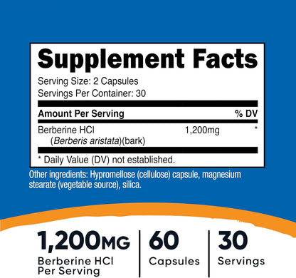 Nutricost Berberine HCl 600mg, 60 Capsules (2 Bottles) – Gluten-free, Veggie Caps, Non-GMO