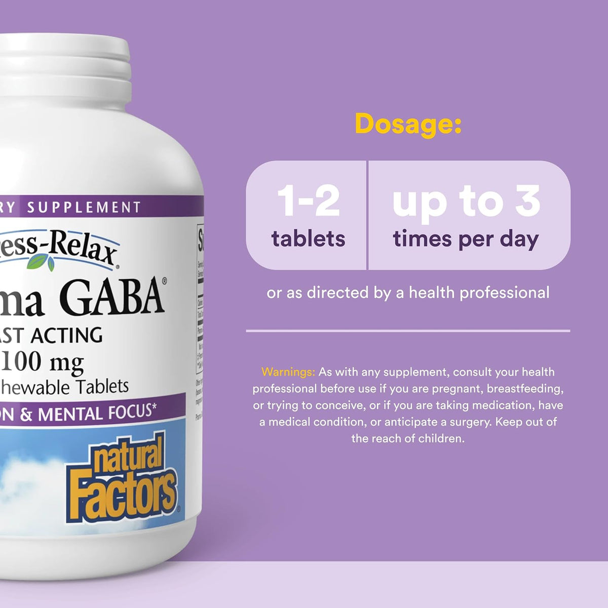 Natural Factors Pharma GABA - 120 Chewable Tablets (60 Servings) - görsel 3