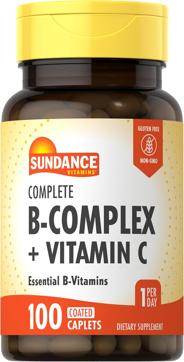 Sundance Complete B-Complex with Vitamin C | 100 Caplets | Essential Vitamin Formula | Vegetarian, Non-GM, and Gluten-free - görsel 1