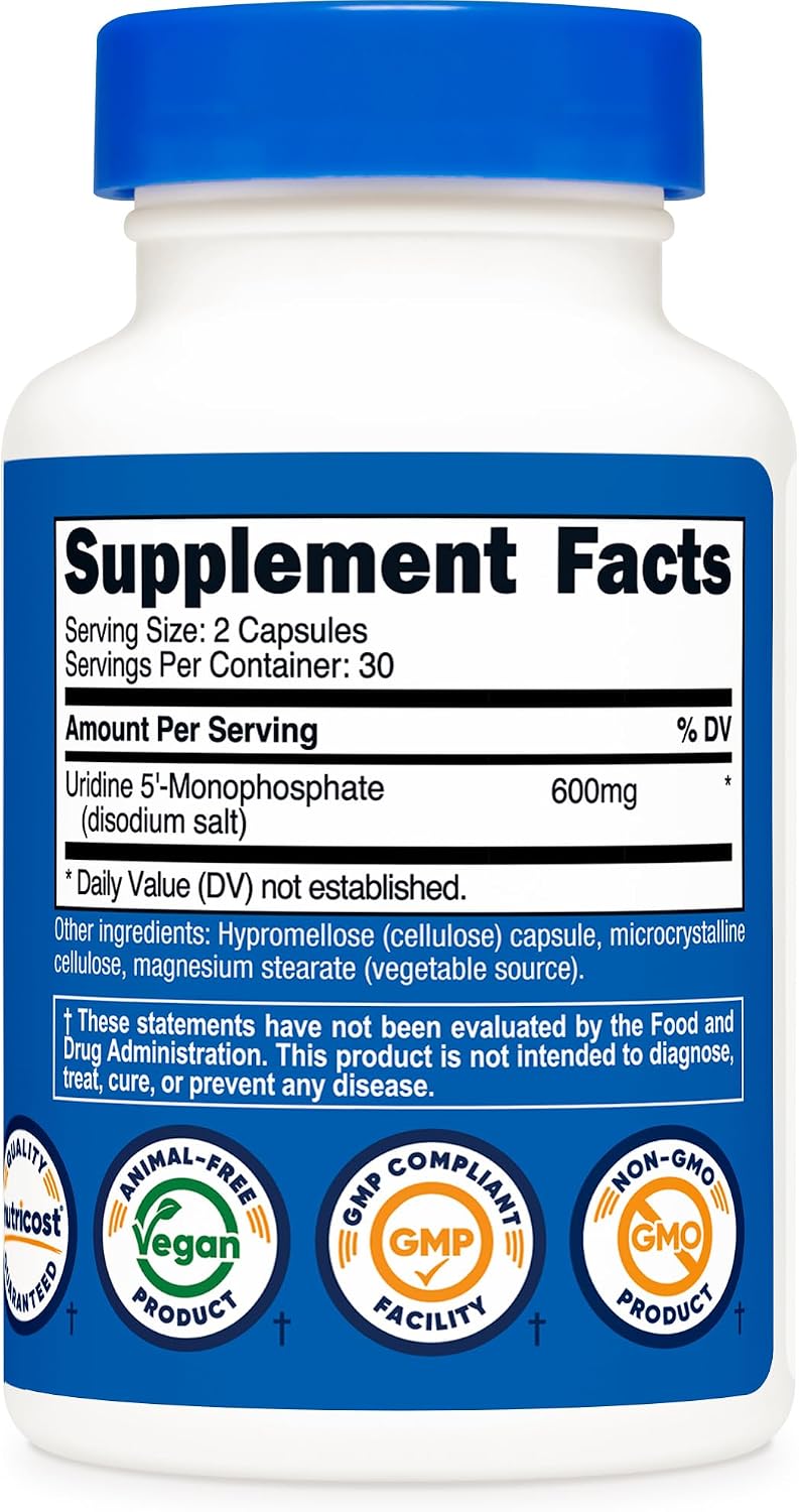Nutricost Uridine Monophosphate (UMP) 60 Capsules, 600 mg per Serving - Vegan, 30 Servings - görsel 5