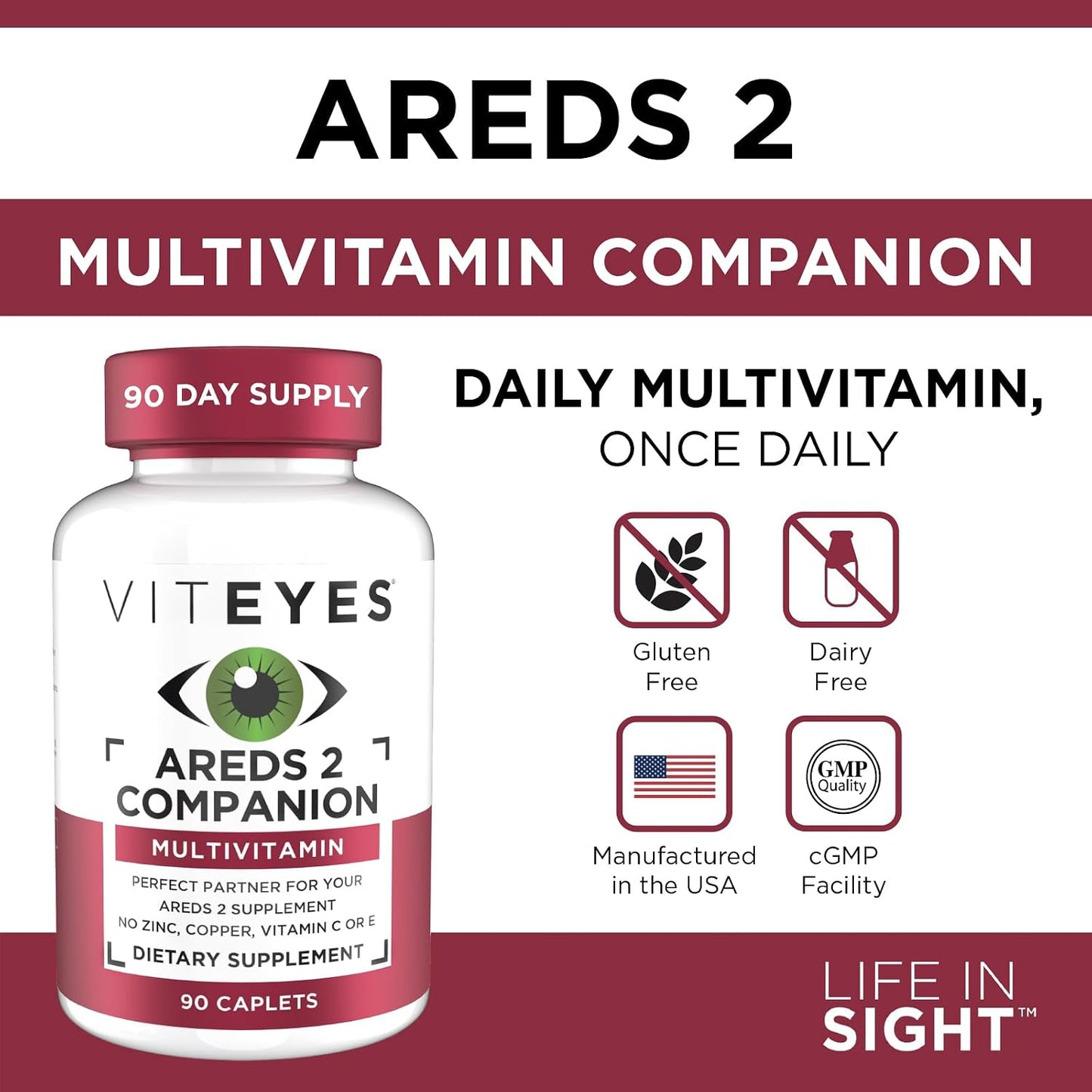 Viteyes Classic AREDS 2 Companion Multivitamin Supplement, Comprehensive Multivitamin Formula for AREDS 2 Users, 90 Capsules - görsel 5