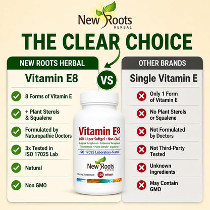 NEW ROOTS HERBAL Vitamin E Capsules (400 IU), Vitamin E8 Supplement with All 8 Tocopherols & Tocotrienols for Women and Men (120 Softgels)