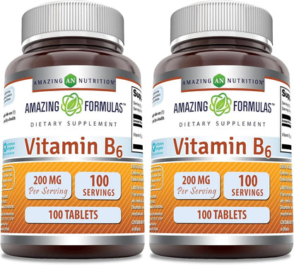 Amazing Formulae Vitamin B6 (Pyridoxine) 200mg, 100 Tablets