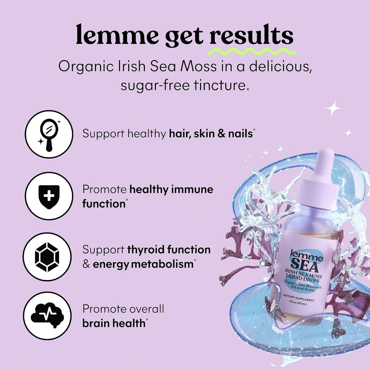 Lemme Irish Sea Moss Organic Liquid Drops with Vitamin D3 & Biotin – For Normal Thyroid Function, Immunity, Hair, Skin & Nails, 30 ml (30-Day Supply) - görsel 3