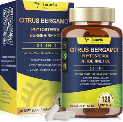 Citrus Bergamot Supplement for Cholesterol – Italian Citrus Bergamot & Plant Sterols, Vegan, Non-GMO, 120 Capsules