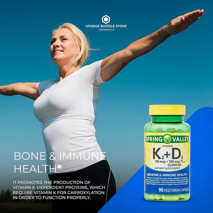 Vitamin D3 K2 5000 IU – 90 Vegetarian Capsules, High-strength D3 with K2 Supplement, Formula for Bone and Immune Health (Pack of 3)