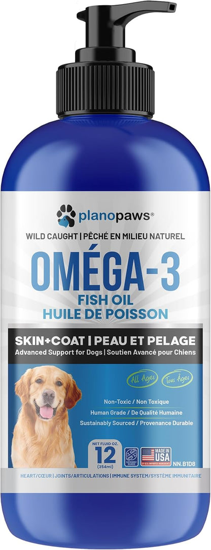 Planopaws Omega-3 Fish Oil for Dogs – Wild-Caught Liquid Fish Oil Supplement