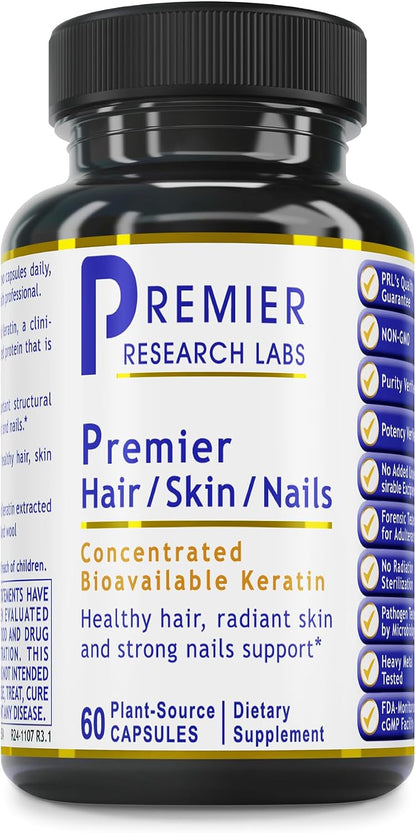 Premier Research Labs Premier Hair, Skin & Nails – Hair Growth Supplement for Women & Men with Keratin, Beauty from Within – – Image 1