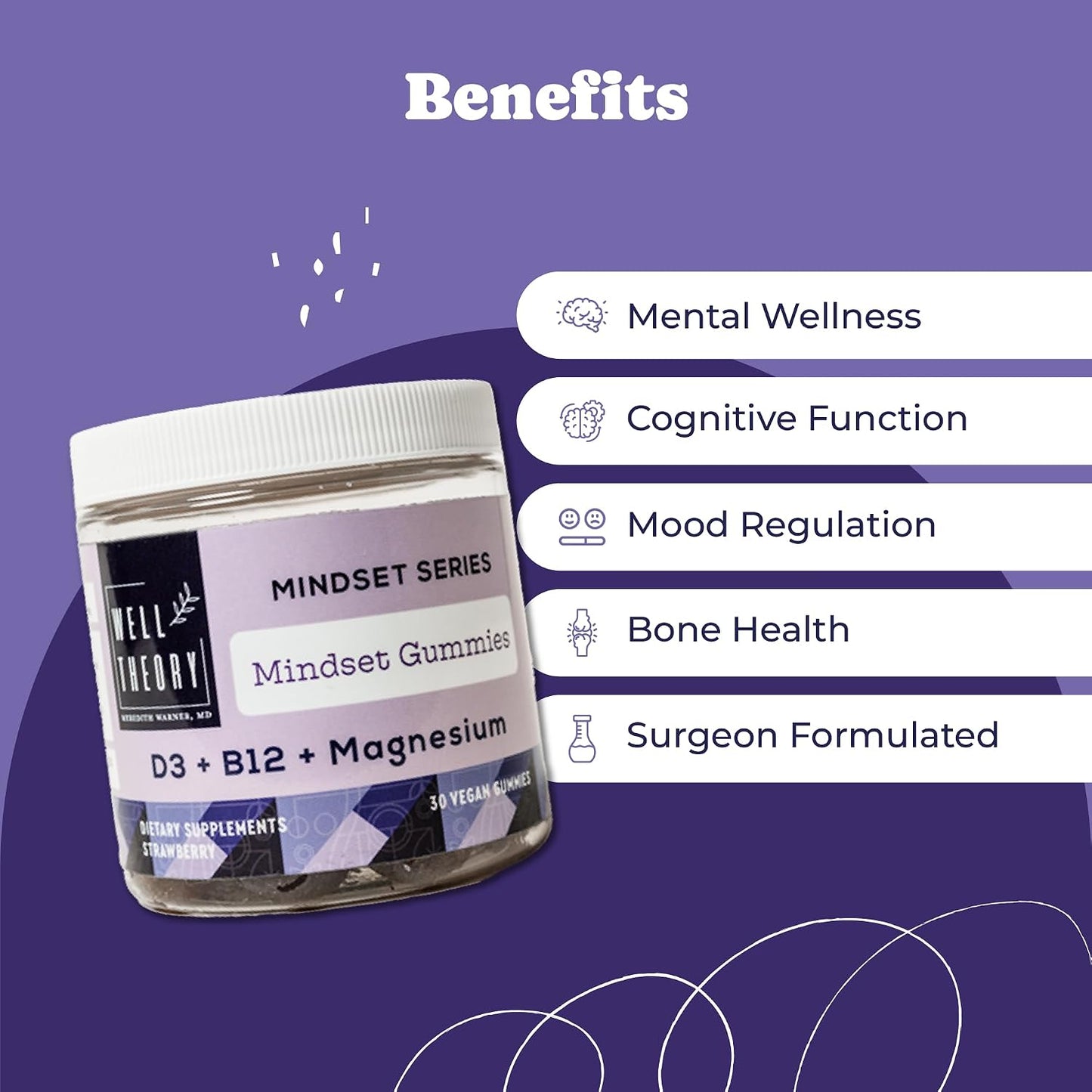 WELL THEORY D3 Gummy - Bone, Immune & Psychological Support with Magnesium & Vitamin B12, Strawberry Flavour, 30 Vegan Gummies - görsel 3