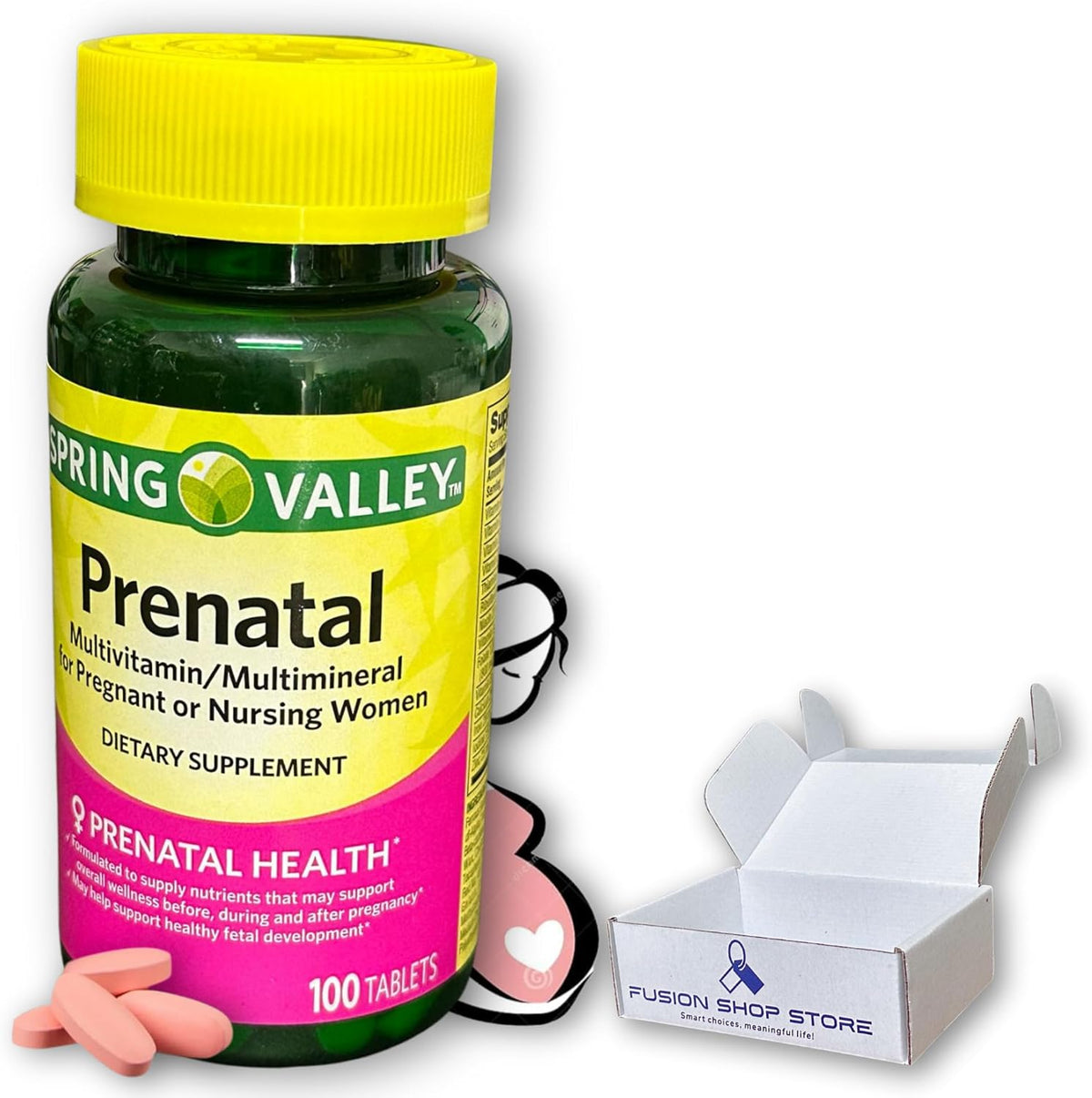 Fusion Shop Store Prenatal Vitamins - Multivitamin for Pregnant & Breastfeeding Women, 100 Tablets - görsel 1