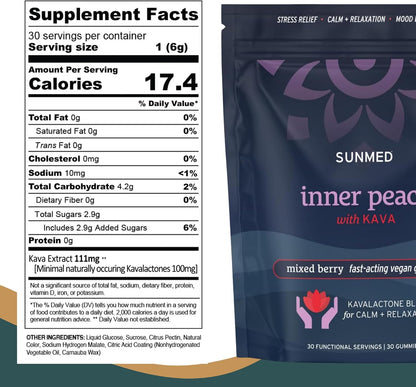 SUNMED Kava Gummies for Stress Relief & Deep Calm | 100mg Kavalactones | Vegan, Pacific Island Root Extract | Mixed Berry Flavour