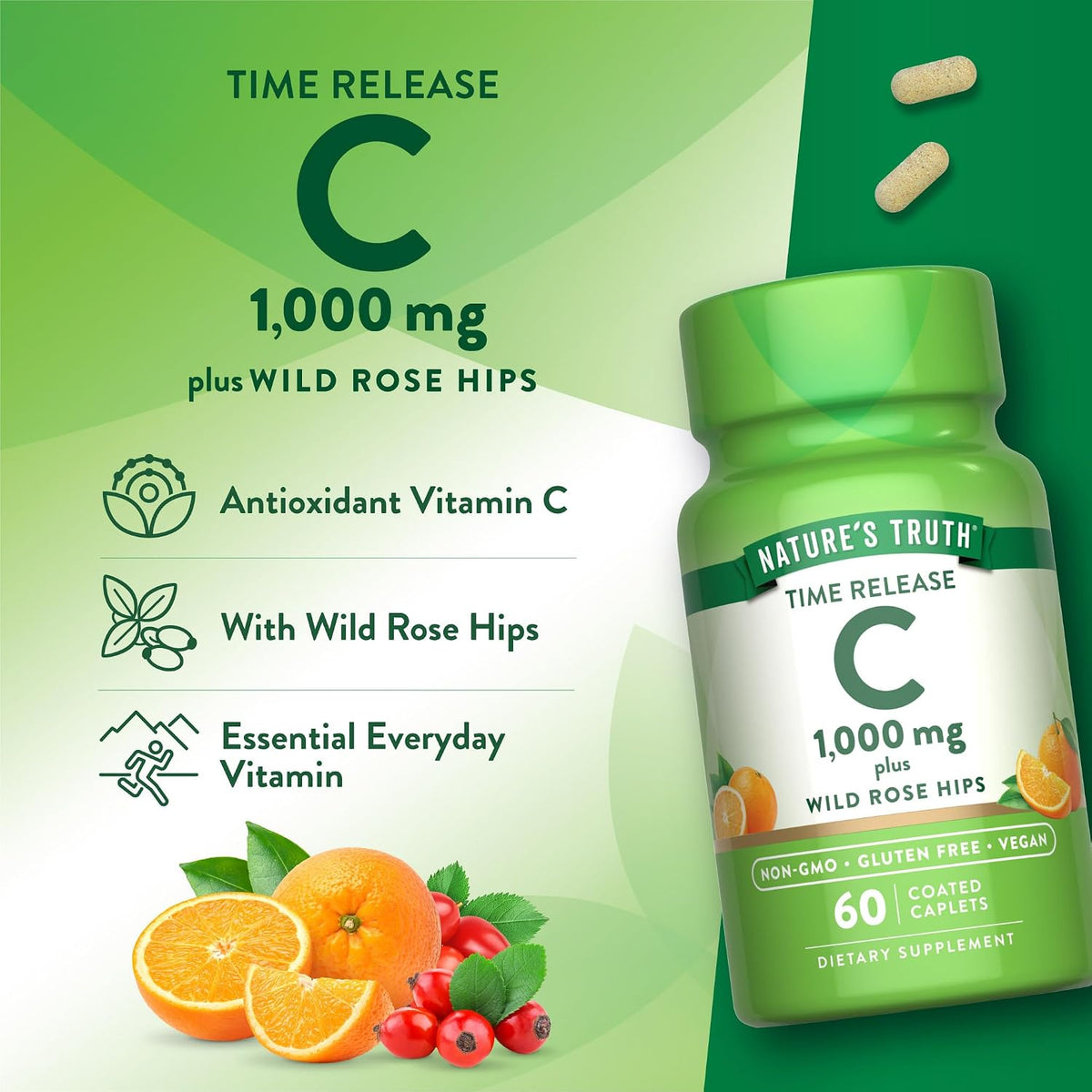 Nature's Truth Vitamin C with Rose Hips, 1000mg, 60 Coated Caplets - görsel 5