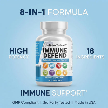 Clean Nutraceuticals Immune Defence Support Supplement 8 in 1 - 60 Capsules