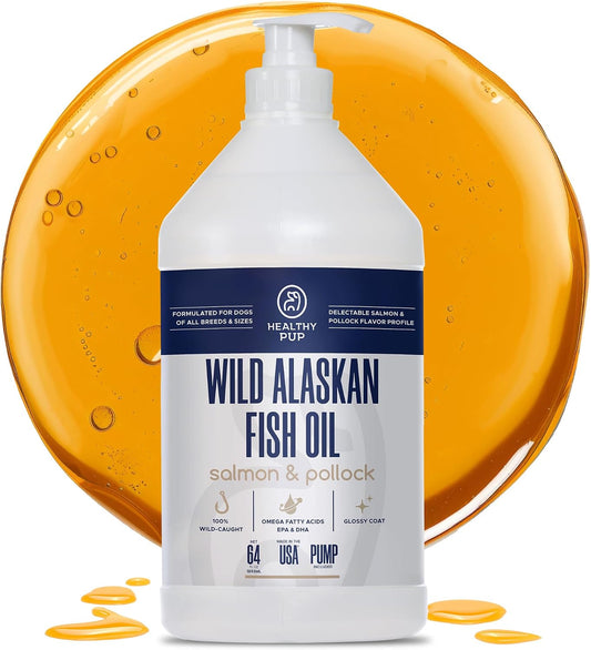 Wild Alaskan Salmon Oil for Dogs with Pollock - 64 oz of Pollock and Salmon Oil, Omega-3, EPA, and DHA - Dog Skin and Coat Supplement - Made in USA